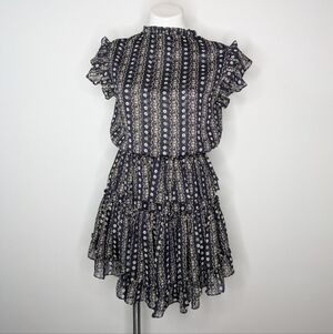 Reset blue green layered ruffle mini dress S